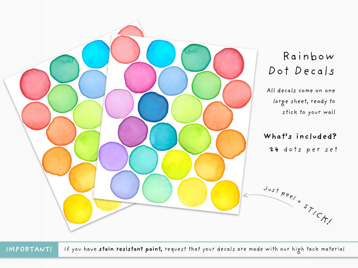 Rainbow Dot wall stickers, watercolour, peel and stick