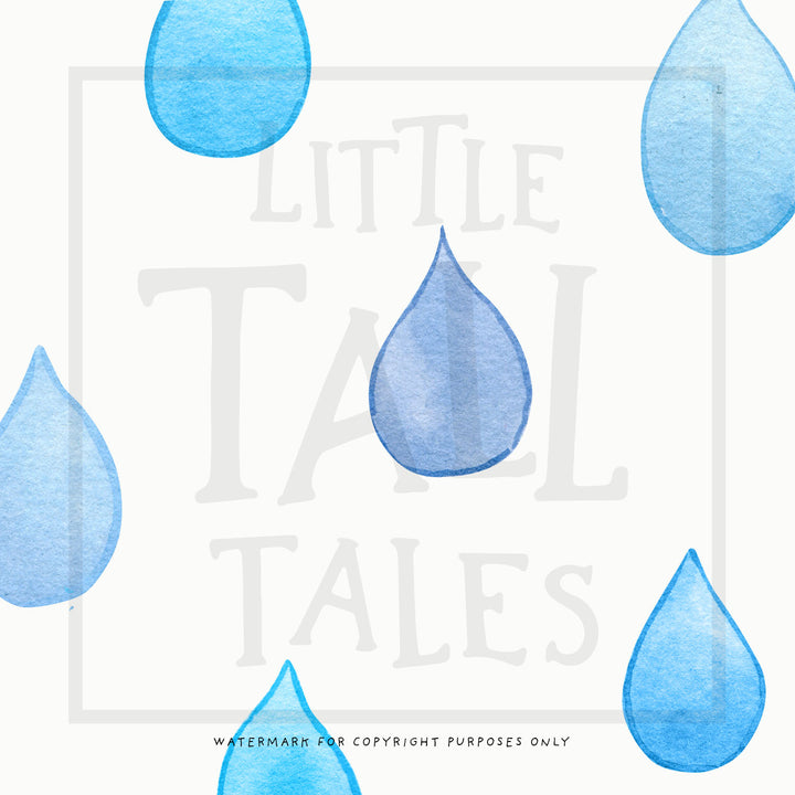 Raindrop wall decal Blue watercolour, close up, little tall tales