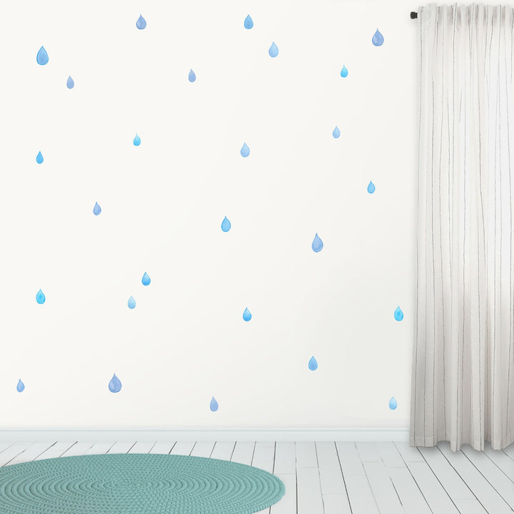 Raindrops fabric wall decals, large, blue, hand painted