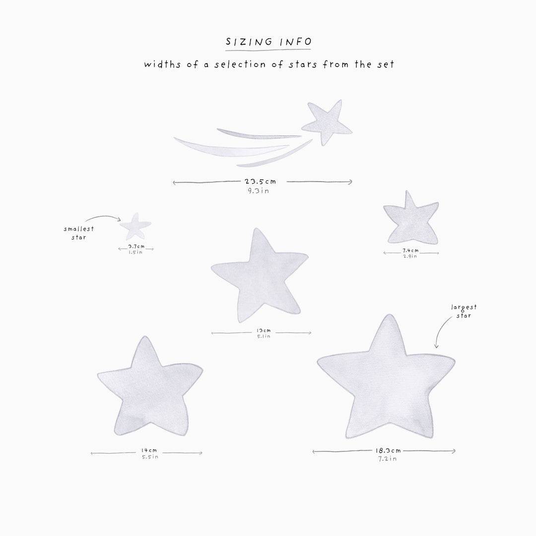 Watercolour Star decals for kids, sizing information