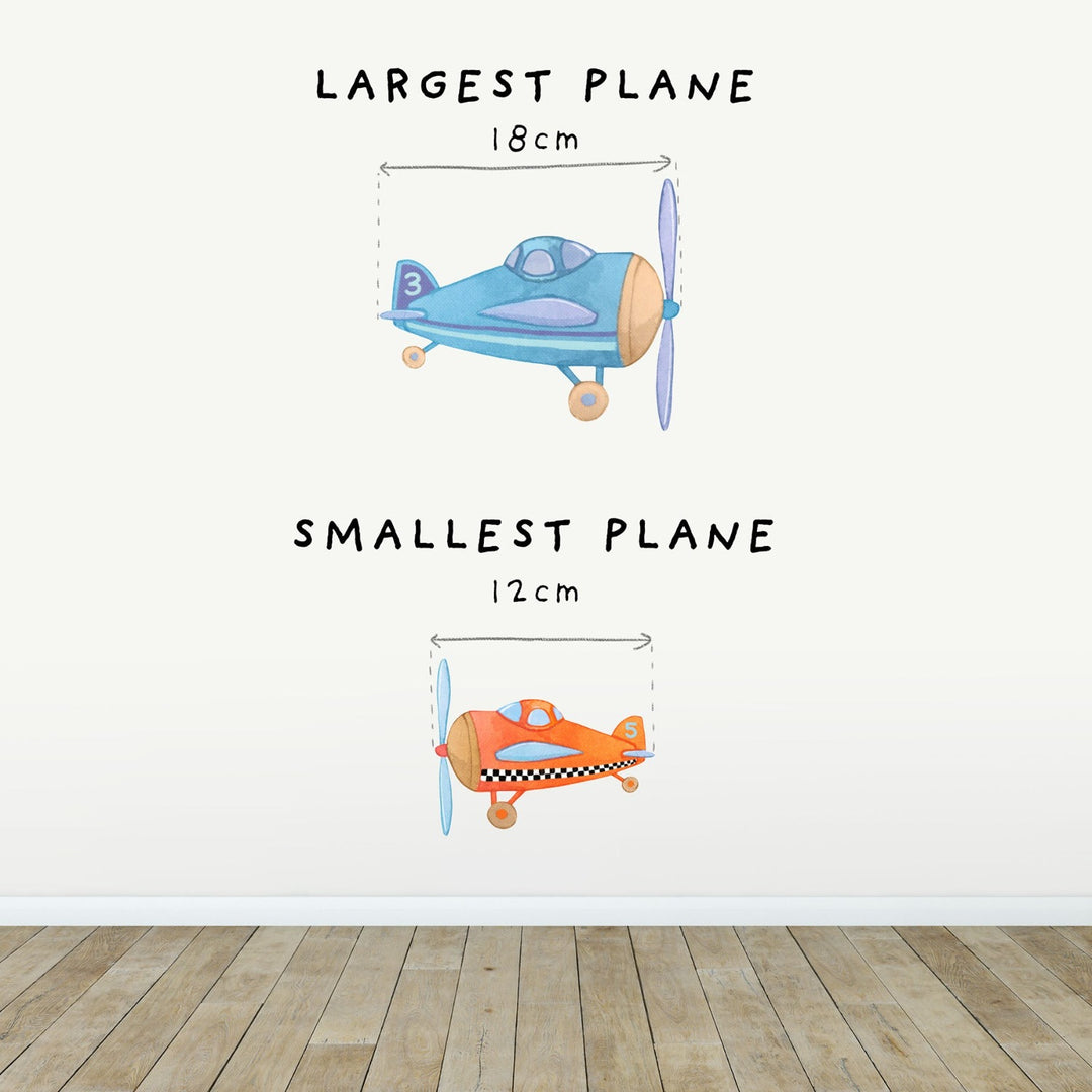 stunt planes wall decals, sizing