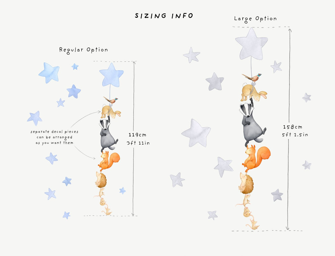 Woodland animals wall decals, sizing info, regular, large