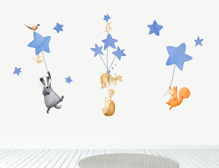 Woodland animals wall decals for kids room, dark blue, large