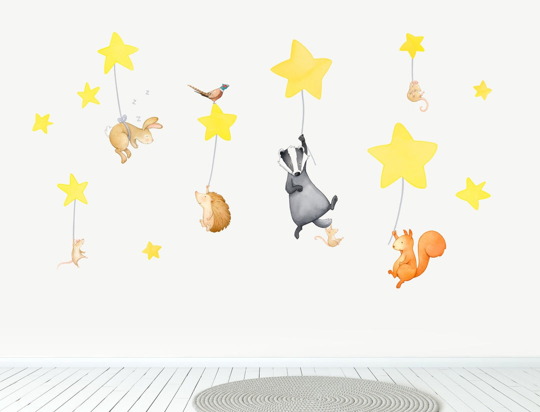 Woodland Animals repositionable wall art, Bright Yellow, Large,