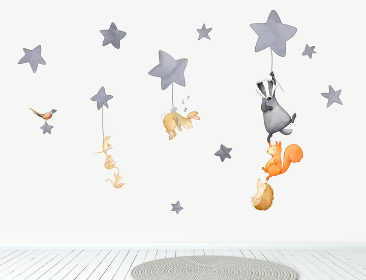 woodland animals large dark grey fabric wall decals, little tall tales