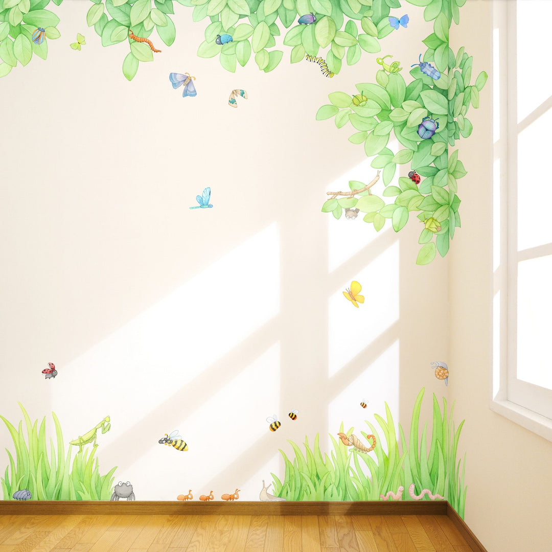 Colourful bug wall stickers including butterflies, bees, snail and stick insect